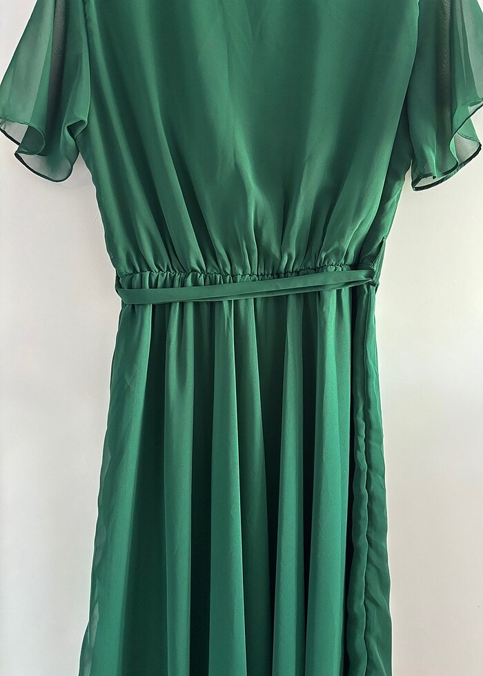 YEŞİL MİDİ BOY 42 BEDEN TÜL BELDEN KUŞAKLI ELBİSE - Görsel 5