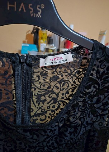 Siyah Dantel İşlemeli Midi Elbise - Görsel 3