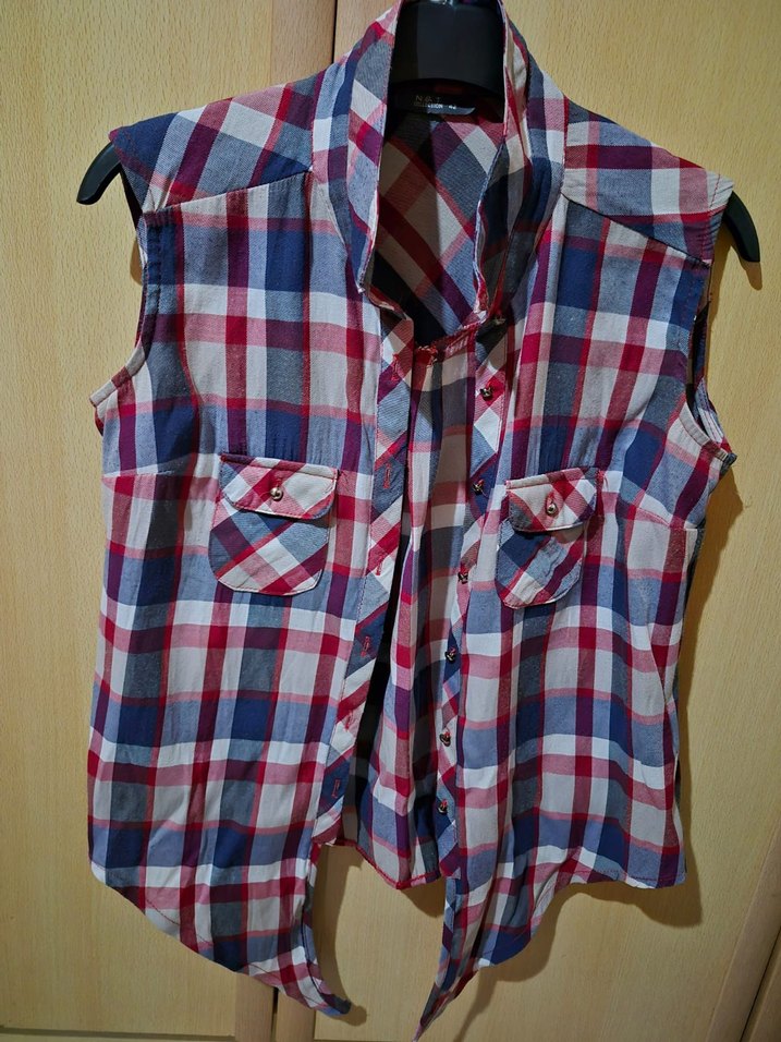 Kadın Kolsuz Ekose Gömlek - Görsel 2