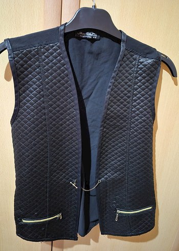 Siyah Deri Kolsuz Biker Yelek - Görsel 2