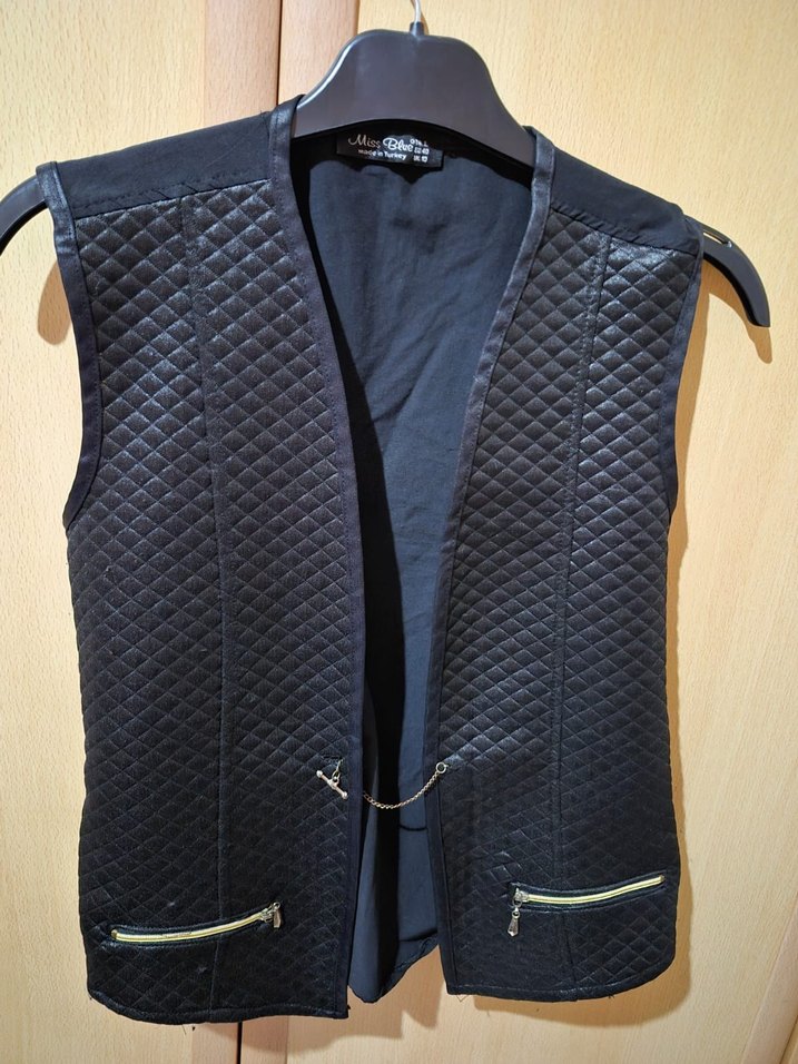 Siyah Deri Kolsuz Biker Yelek - Görsel 2