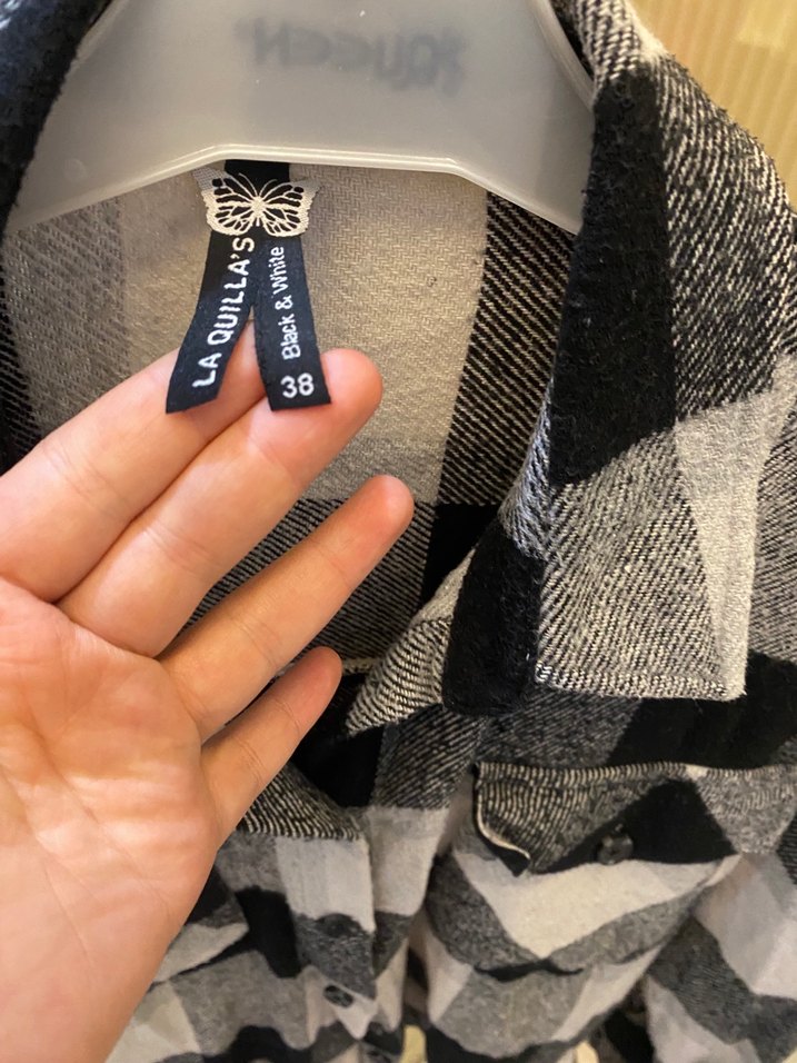 Gri Ekose Uzun Kollu Düğmeli Kadın Gömlek - Görsel 2