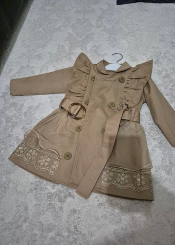 Kız Çocuk Bej Fırfırlı Kemerli Trençkot - Görsel 5