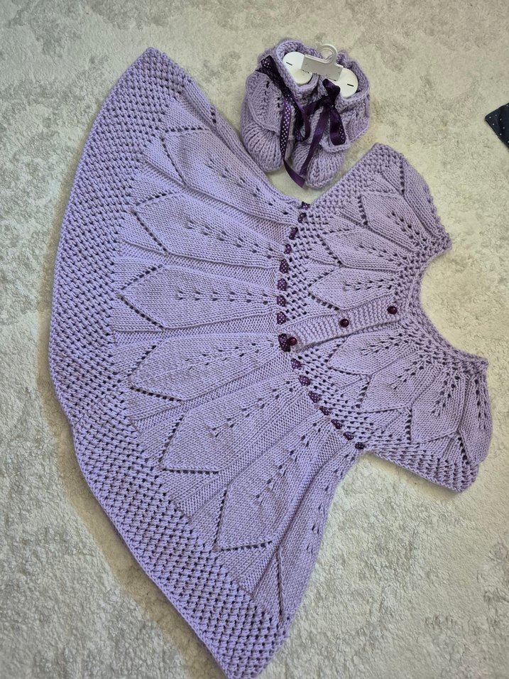 Mor Örgü Bebek Kız Elbise Takımı - Görsel 2