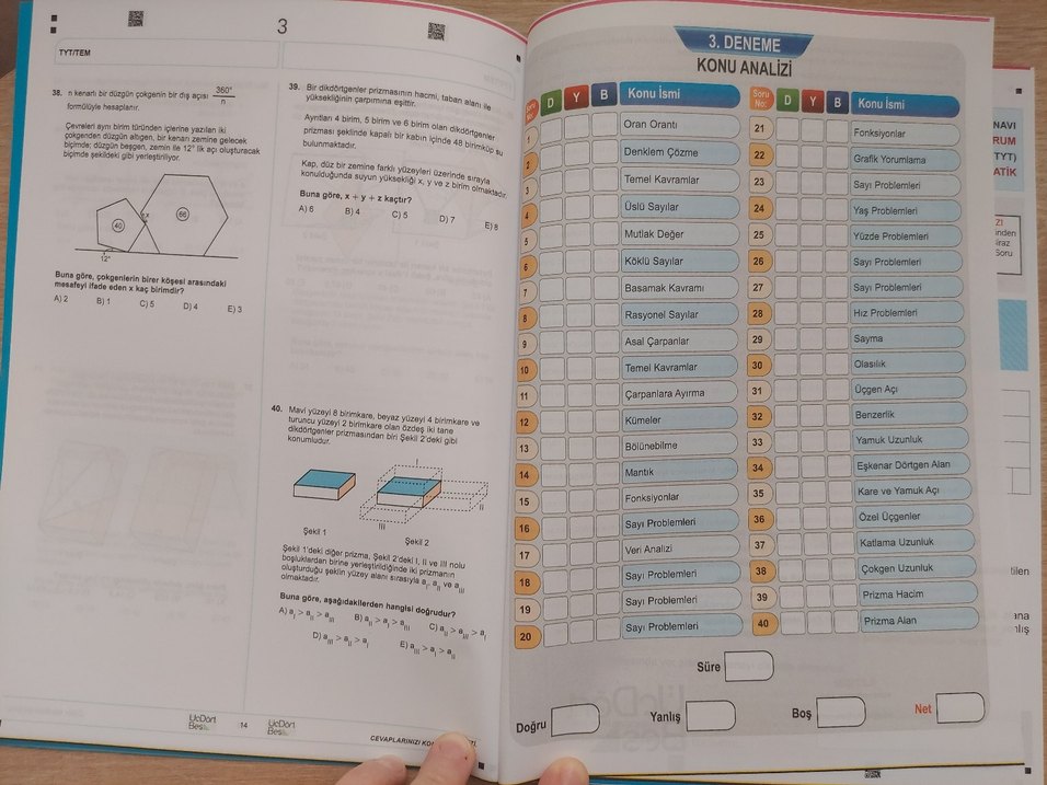 ÜÇ DÖRT BEŞ Yayınları 10 Adet TYT Matematik Deneme Kitabı - Görsel 3