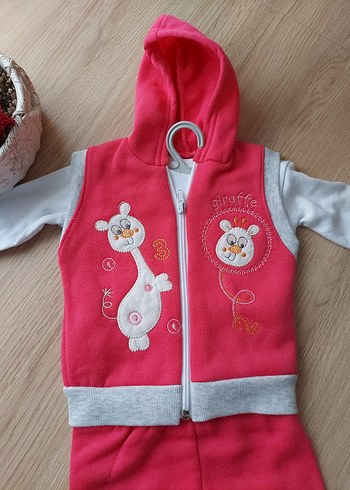 Pembe Nakışlı Örgü Bebek Kız Takımı - Görsel 2