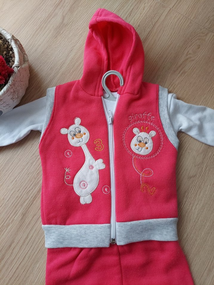 Pembe Nakışlı Örgü Bebek Kız Takımı - Görsel 2