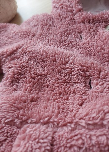 Kız Çocuk Kapüşonlu Pembe Kürklü Mont - Görsel 2