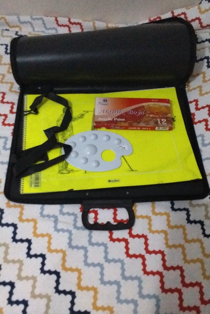 Resim çantası, resim defteri, akrilik boya ve palet - Görsel 2