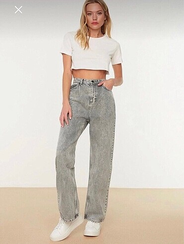 TRENDYOLMİLLA Gri Yüksek Bel 90?s Wide Leg Jean