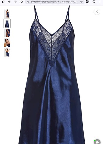 Bonprix Lacivert Saten Midi Neglizé