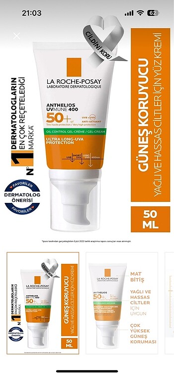 La roche posay yüz güneş kremi