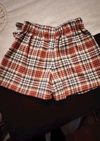 Kahverengi Kemerli Ekose Mini Kız Çocuk Şortetek - Görsel 2