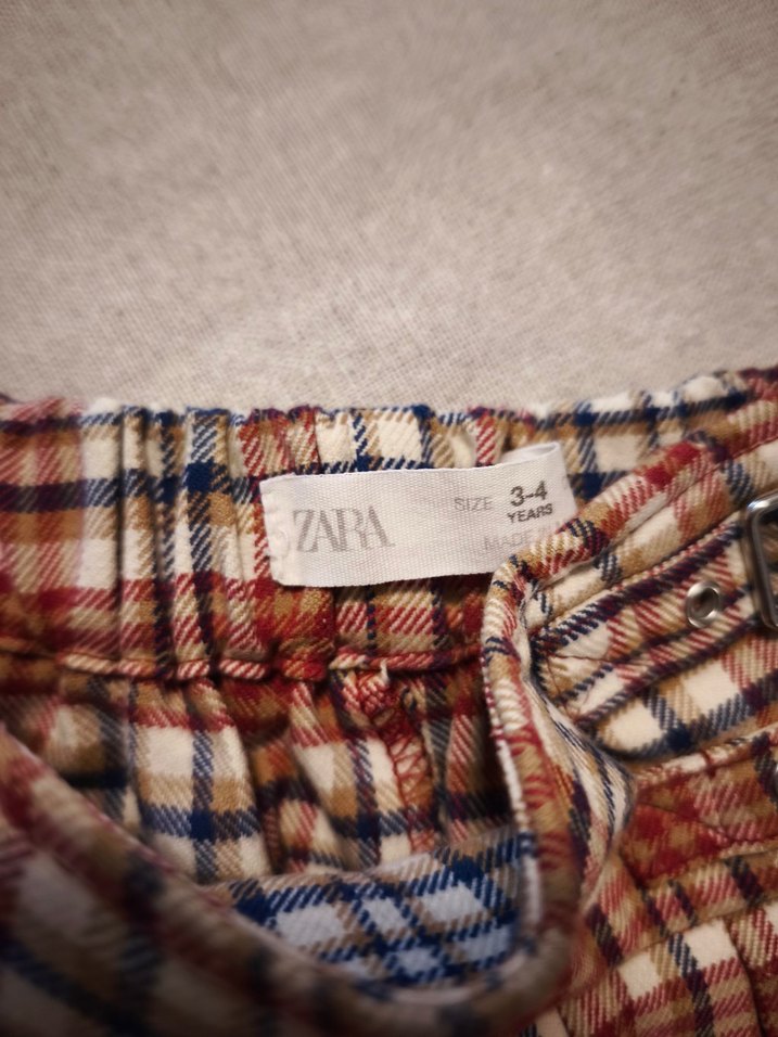 Kahverengi Kemerli Ekose Mini Kız Çocuk Şortetek - Görsel 3