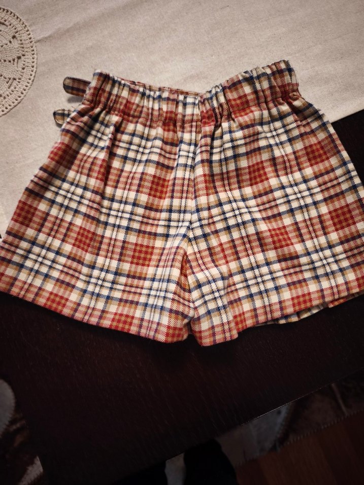 Kahverengi Kemerli Ekose Mini Kız Çocuk Şortetek - Görsel 2