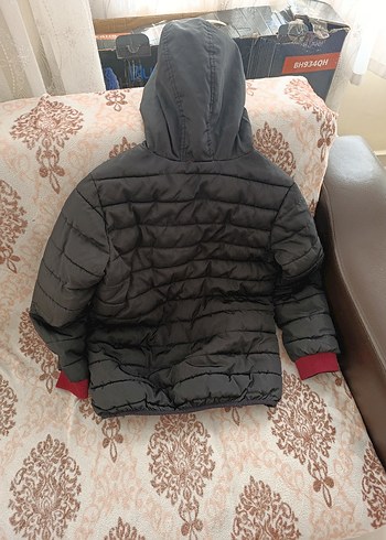 siyah ve kırmızı erkek çocuk Midi Kışlık Mont Kapüşonlu - Görsel 2