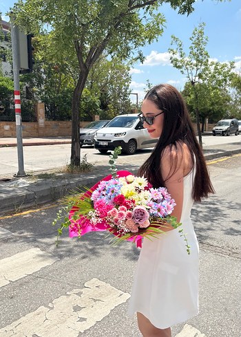 36 Beden Fiyonklu Desenli Beyaz Mini Mezuniyet Elbisesi