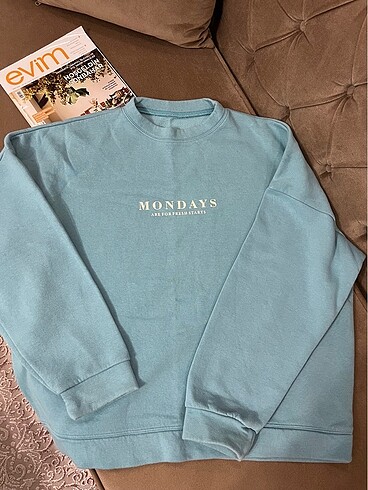 Sentetik sezar mavi vintage oversize sweatshirt