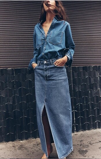 Zara Yırtmaçlı Denim Etek