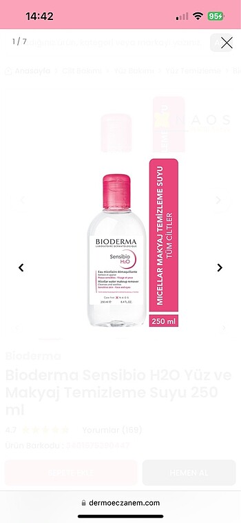 Bioderma Makyaj Temizleme Suyu 250ml