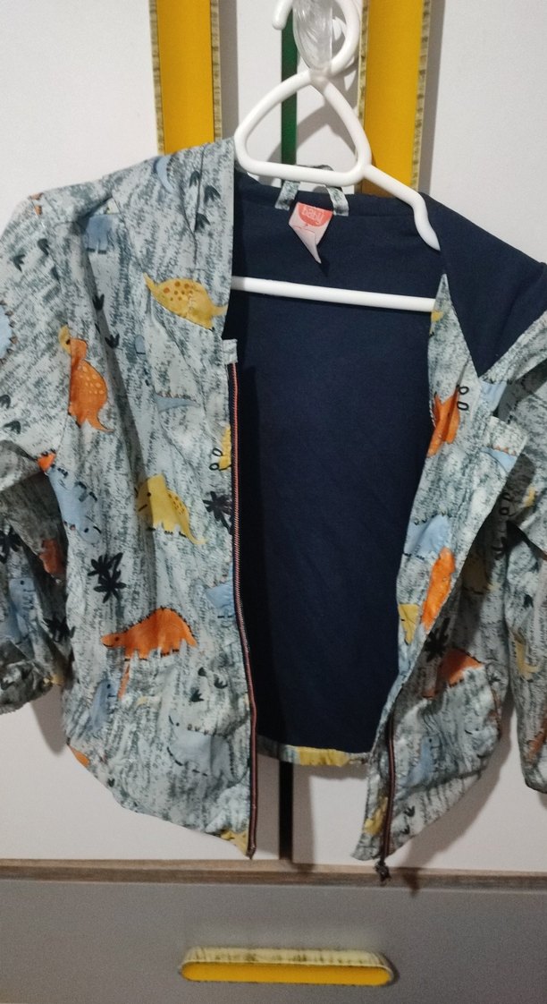 Kapüşonlu Gri Dinozor Desenli Erkek Yağmurluk - Görsel 3