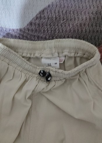 Bej erkek çocuk Keten Rahat Kesim Kargo Pantolon - Görsel 2