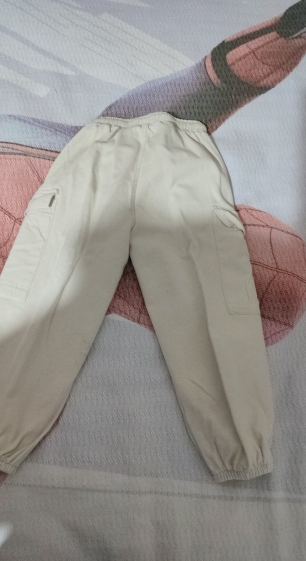 Bej erkek çocuk Keten Rahat Kesim Kargo Pantolon - Görsel 4