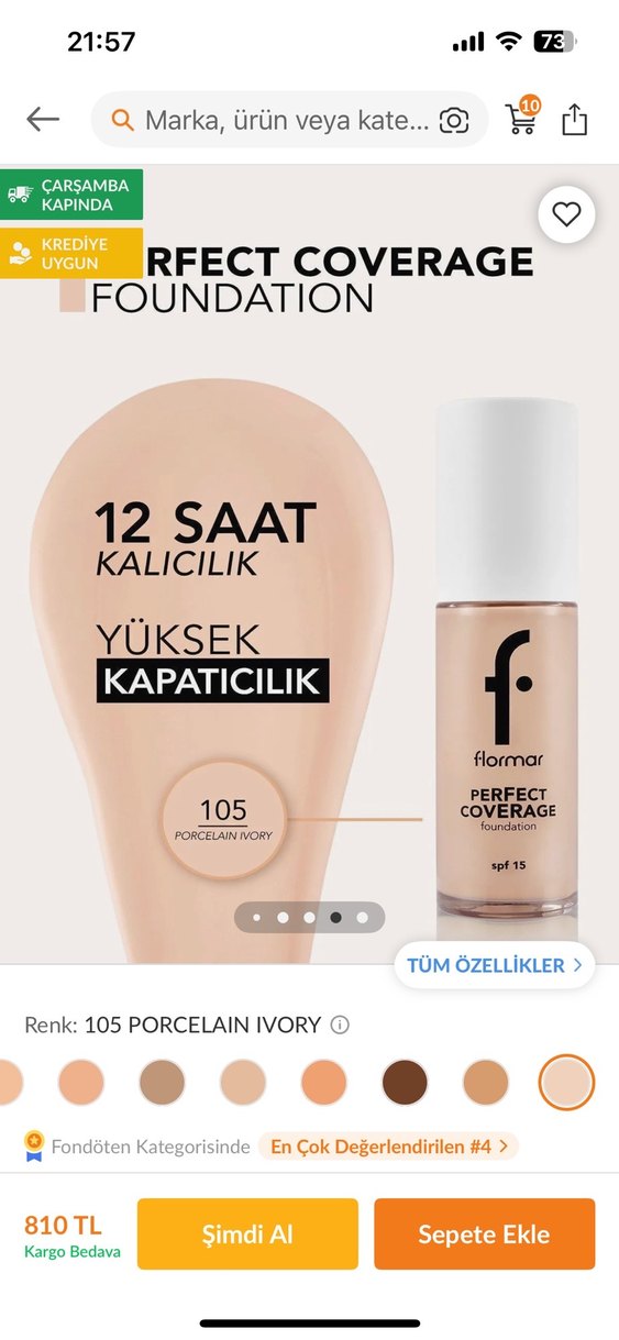 Flormar Perfect Coverage Fondöten 105 Porcelain Ivory - Görsel 2