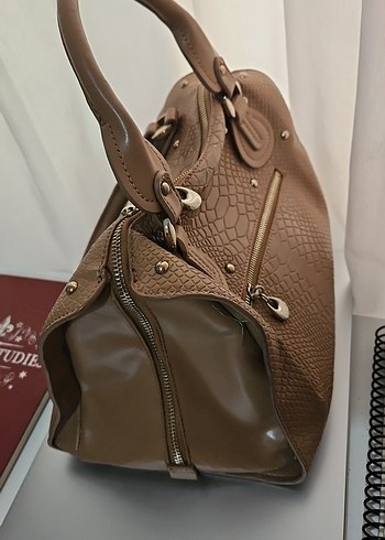 Kahverengi Deri Yılan Desenli Kadın Çanta - Görsel 2
