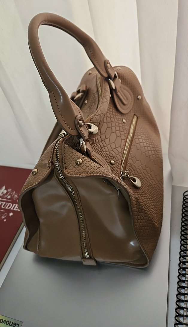 Kahverengi Deri Yılan Desenli Kadın Çanta - Görsel 2