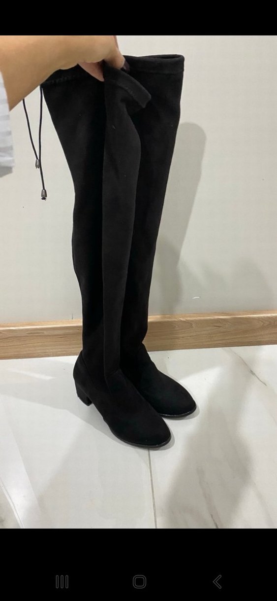 Siyah Süet Tokalı Dizüstü Kadın Çizme - Görsel 2