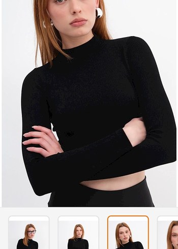 Siyah Yarım Balıkçı Yaka Kadın Kazak - Görsel 2