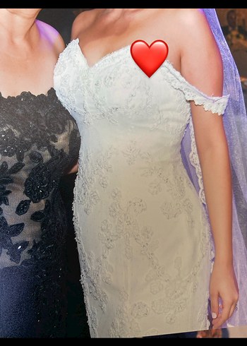 V Yaka Beyaz Midi A Kesim Gelinlik - Görsel 2