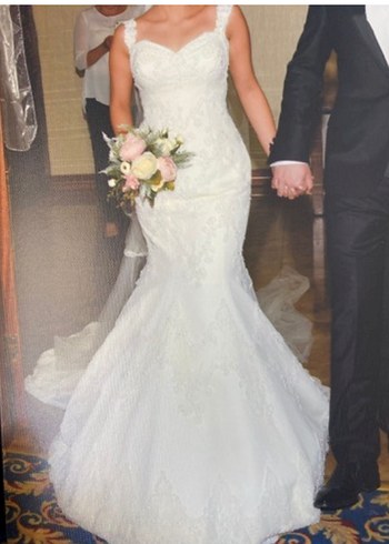 V Yaka Beyaz Midi A Kesim Gelinlik - Görsel 3