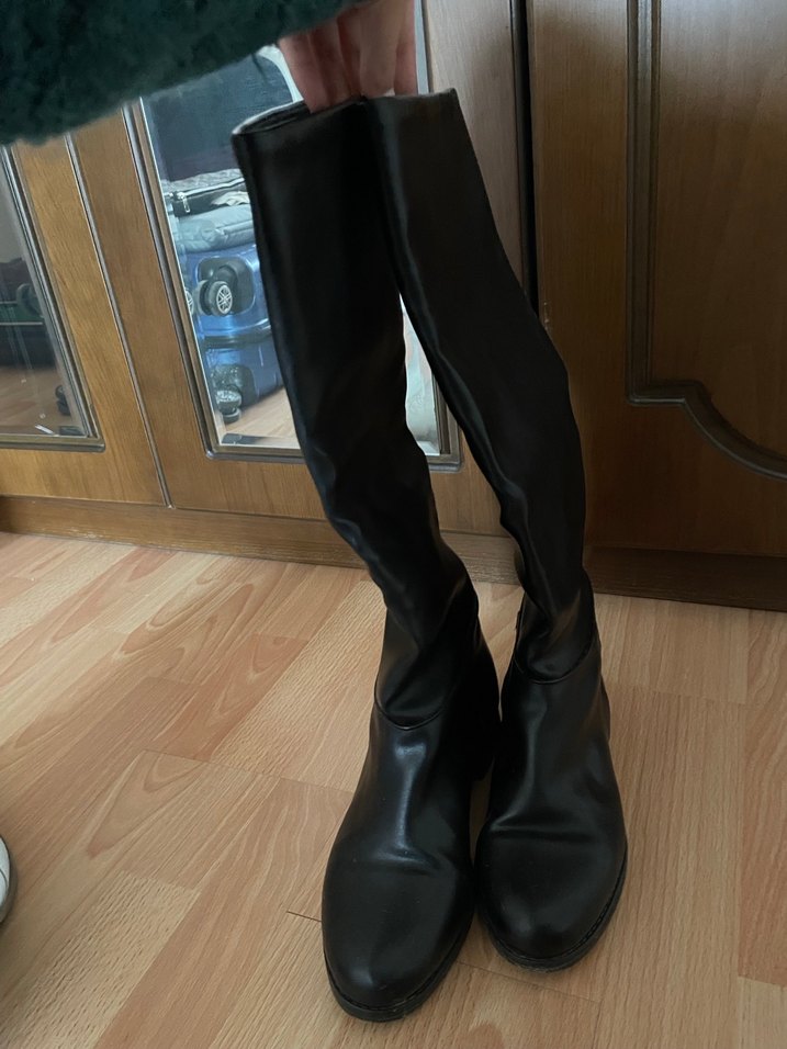 Düz Siyah Deri  Botlar - Görsel 2