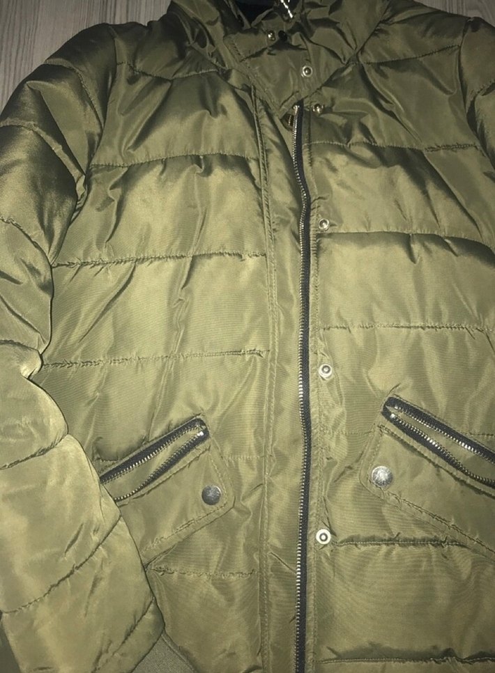 Kadın Haki Kapüşonlu Fermuarlı Mont - Görsel 2