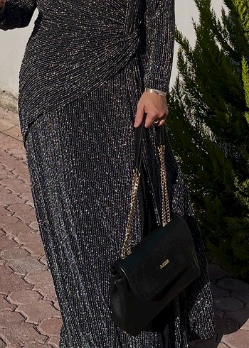 Gri Pilili Kadın Abiye Elbise - Görsel 2