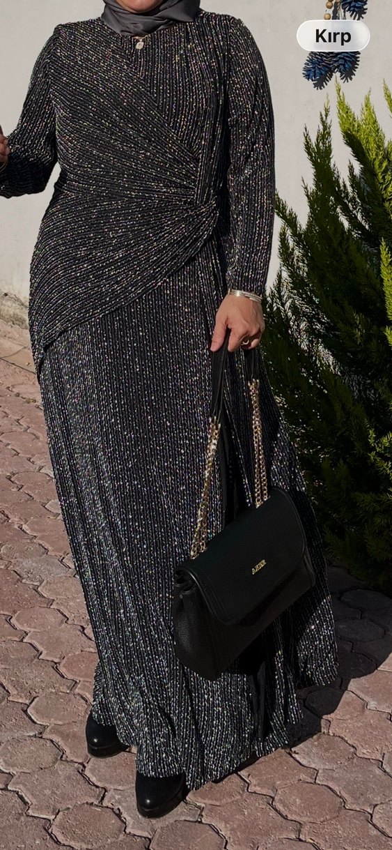 Gri Pilili Kadın Abiye Elbise - Görsel 2