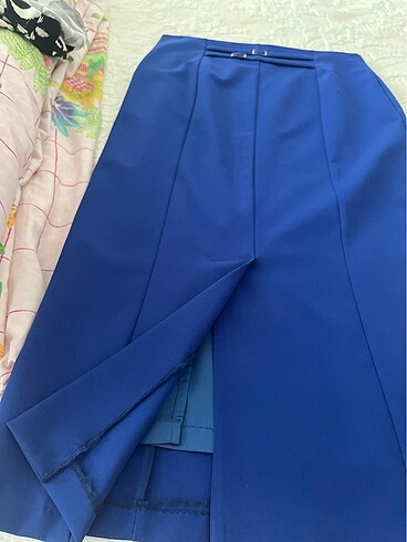 Petrol mavi kalem kumaş etek - Görsel 2