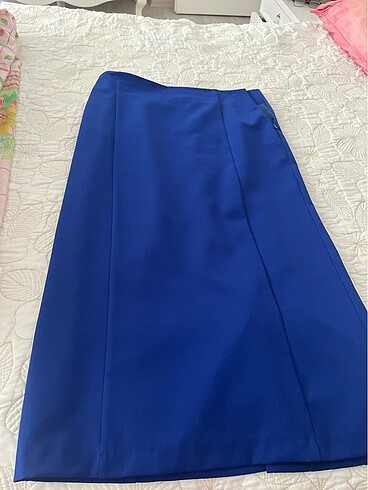 Petrol mavi kalem kumaş etek - Görsel 3