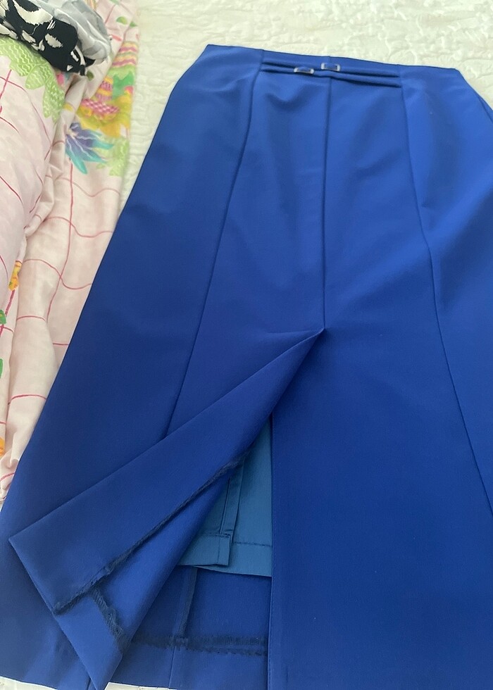 Petrol mavi kalem kumaş etek - Görsel 2