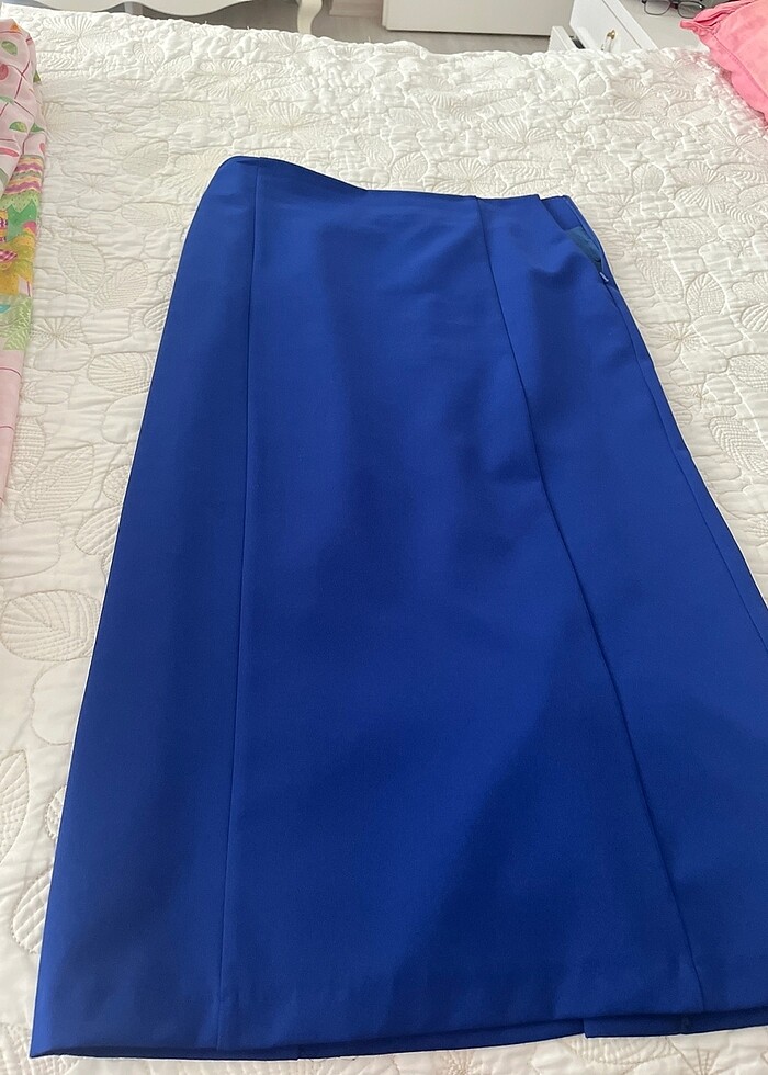 Petrol mavi kalem kumaş etek - Görsel 3