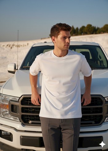 Unisex Beyaz Oversize Basic Tişört - Görsel 2