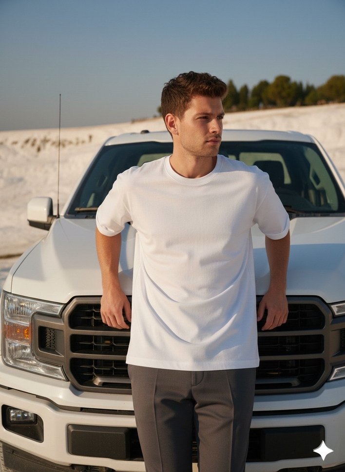 Unisex Beyaz Oversize Basic Tişört - Görsel 2