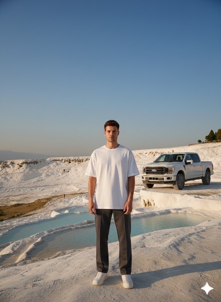 Unisex Beyaz Oversize Basic Tişört - Görsel 3