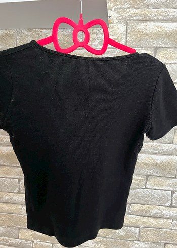 Diğer Düğmeli Siyah Kadın Kısa Kollu Tişört
