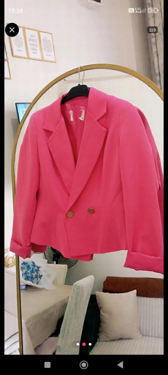 Düğmeli Pembe Mini Kadın Blazer - Görsel 2