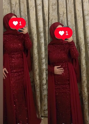 Bordo Uzun Kollu Drapeli Abiye Elbise