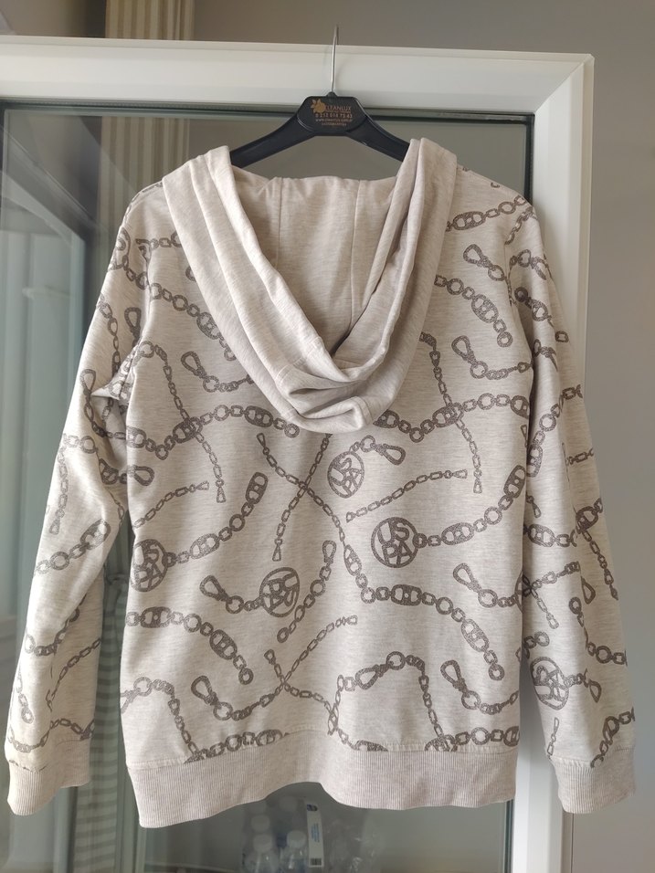 Zincir Desenli Kapüşonlu Kadın Sweatshirt - Görsel 2