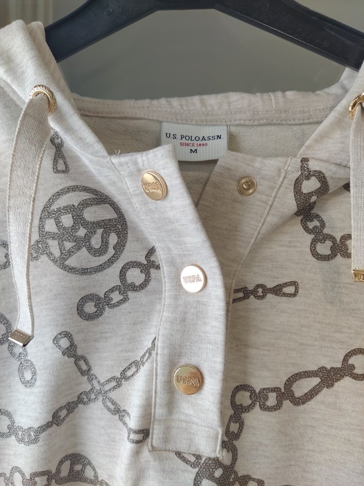 Zincir Desenli Kapüşonlu Kadın Sweatshirt - Görsel 4